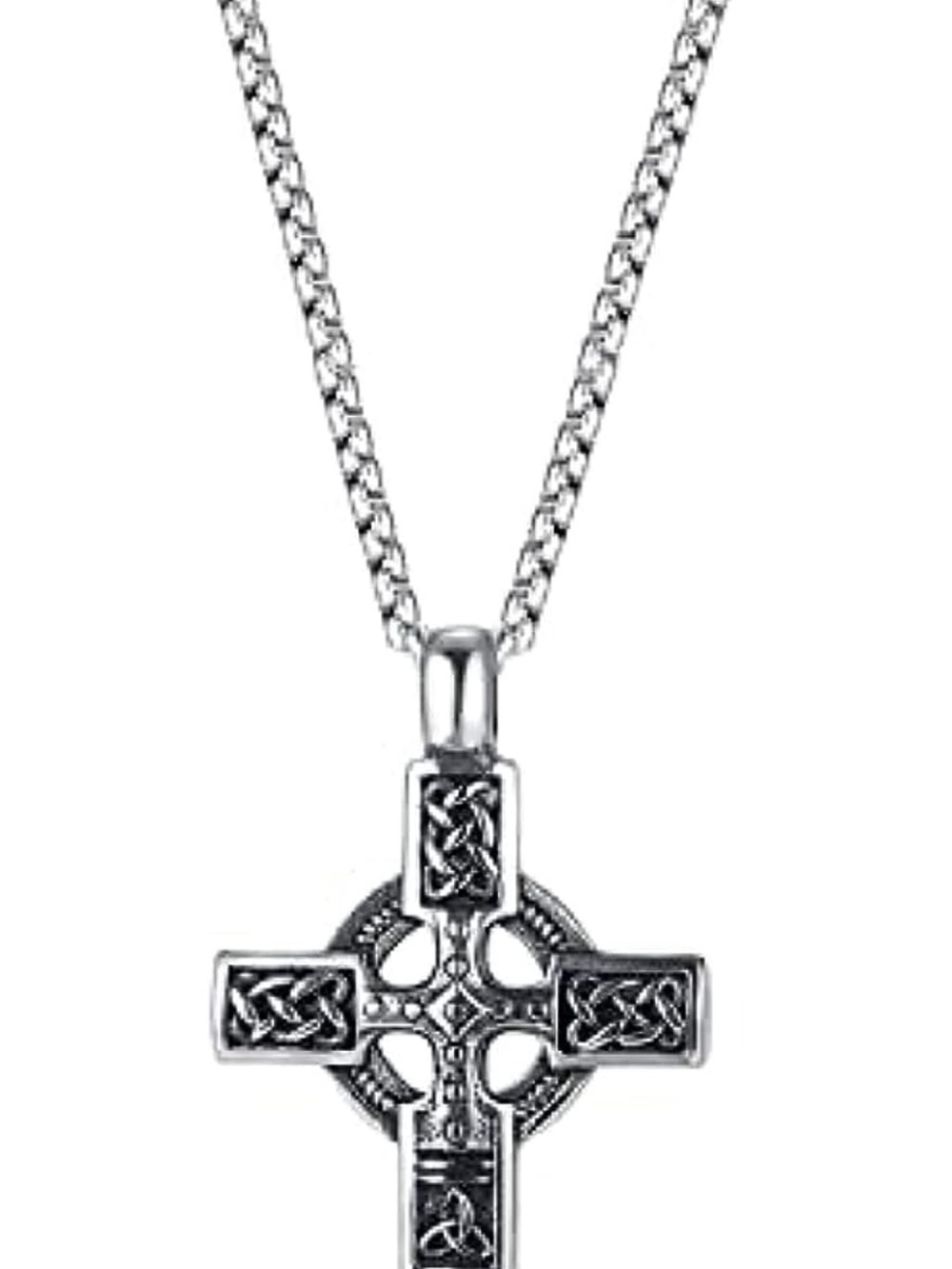 Men's Celtic Trinity Knot Cross Pendant Necklace - Silver Tone C58 - Picture 3 of 8